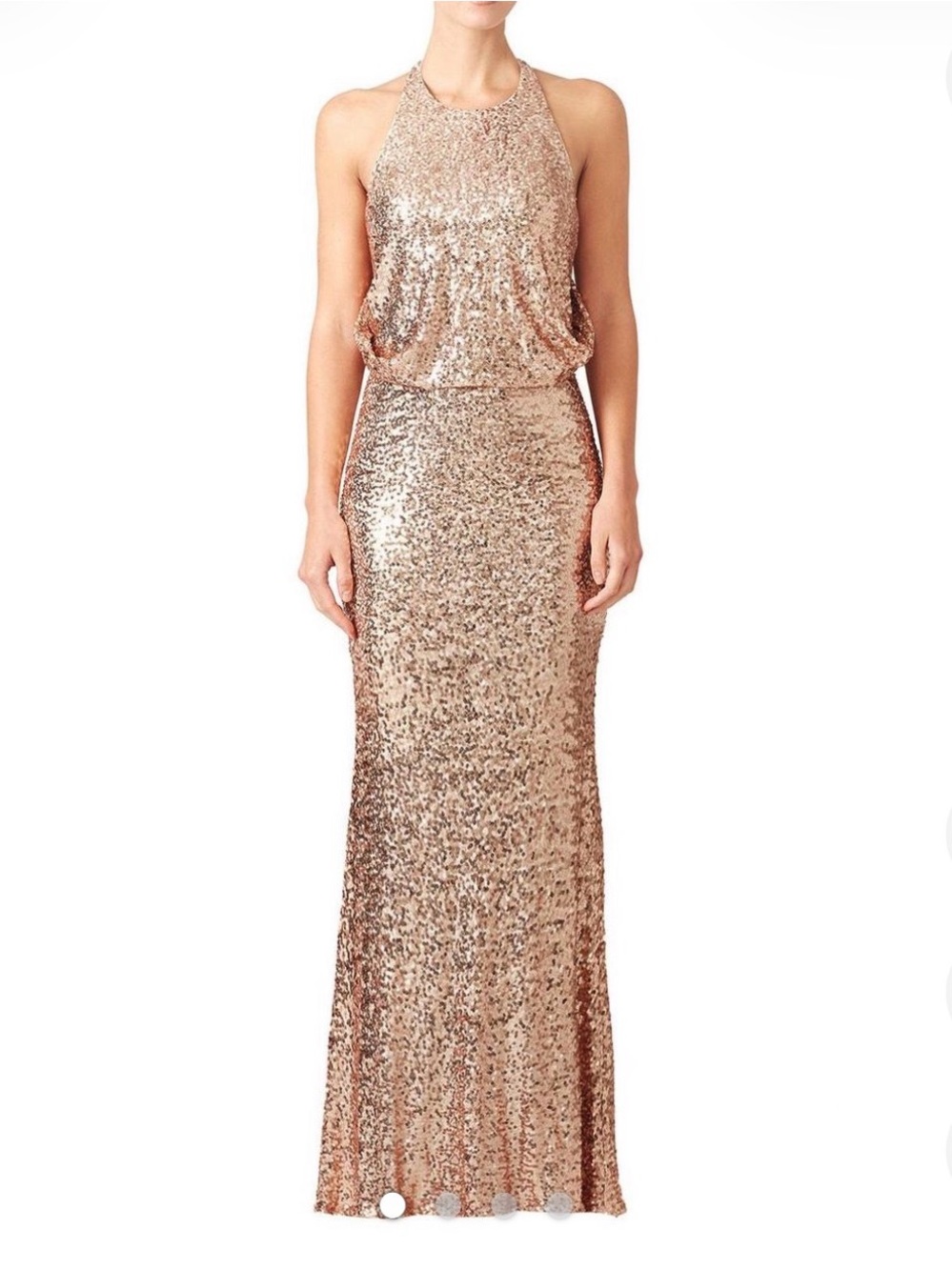 Badgley Mischka Rose Gold Sequin Halter Maxi Dress (2 piece)